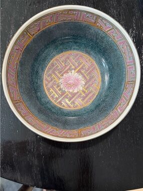 Decorative Porcelain Bowl with Pink Floral Medallion